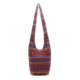 KARRESLY Bohemian Cotton Hippie Shoulder Bag Thai Top Zip Sling Crossbody Bag Hobo Bag Handmade Messenger Purse(Red)
