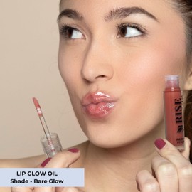 Rise & Slay Lip Glow Oil for Soft & Shiny Lips, Nourishing Care with Hyaluronic Acid, Jojoba & Castor Oil, Vitamin E, Sheer - Nude Glow, Hydrating Lip Treatment, Summer Lips (Bare Glow, 4.5 ml)
