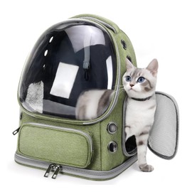 Breathable Cat Backpack Carrier, Large Space Cat Bubble Backpack for Kitty & Small Dog up to 18lbs, Foldable Cat Carrier Backpack, Transparent Airline Approved Carrier for Travel (Green)