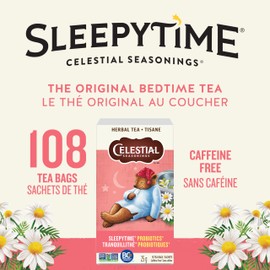 Celestial Seasonings Sleepytime Wellness Tea Plus Probiotics, Caffeine Free, 18 Tea Bags Box, 6-Pack