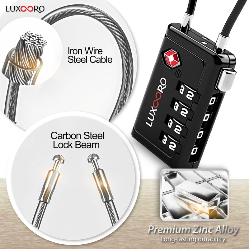LUXOORO TSA Approved Luggage Lock with Alert Indicator, 4-Digit Resettable