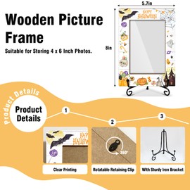 oayGnay Happy Halloween Picture Frame, Pumpkin Ghost Wooden Picture Frame With Stand, Halloween Gifts Photo Frame 4 x 6 for Desktop Display, Home Office Bedroom Decor -wsj03