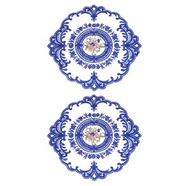sourcing map 2Pcs Retro Lace Placemats, French Crochet Doilies Round Embroidered Hollow Cup Vase Table Mat for Dining Table Kitchen Party 11.02x11.02inch, Dark Blue