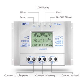 80A Solar Charge Controller, 12V 24V Solar Controller 80A for Max. 48V Input with Light and Timer Control USB 5V Output