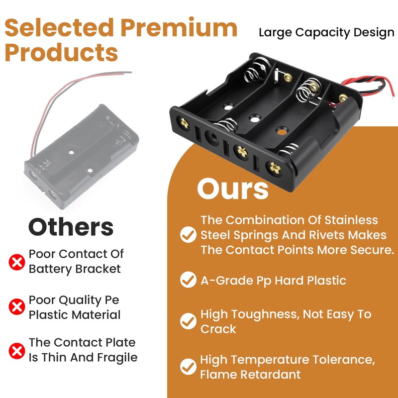 ZDRU 4 AA Battery Holder with Leads, 6V (4x1.5V) Thicken