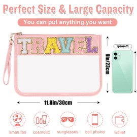 Bolso de chenilla transparente con letras, bolsa transparente con cremallera y pulsera, VIAJE - Beige