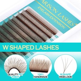 YYEyelash Extension W Shape 4D Premade Fans W Lashes 0.07 D Curl Matte Black W Shaped Volume Fans (Brown-4D-0.07D-10mm)