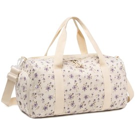 Duffle Bag for Gym Sports Women Girls Workout Travel Bag Weekender with Shoe Compartment and Wet Pocket, Purple Floral, L, Duffle Bag