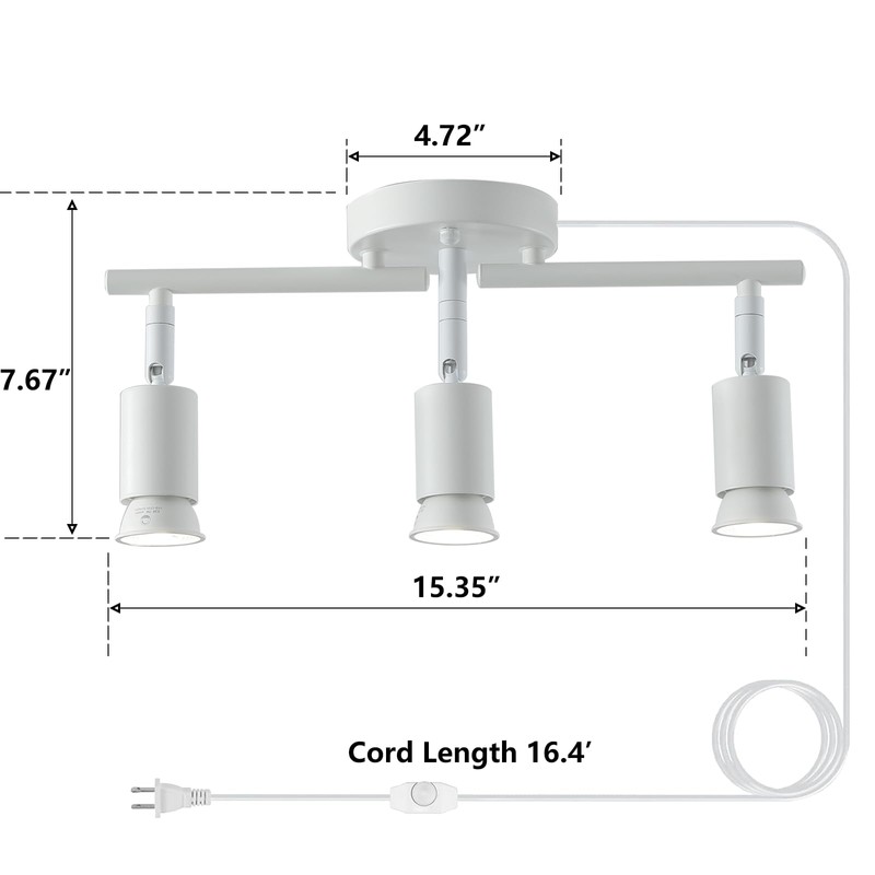 Dimmable 3 Light White Plug in Track Light White Plug