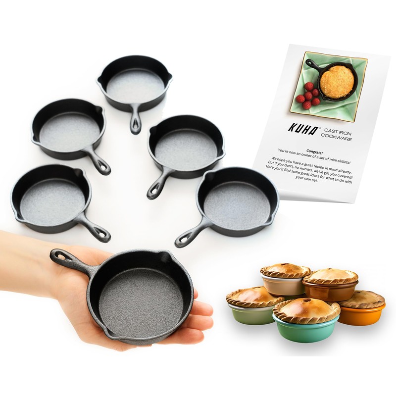 KUHA Small Cast Iron Skillet Set | Pre-Seasoned Mini Cast