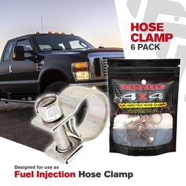 NITRO4X4 Stainless Steel Fuel Injector Hose Clamps Set - 6 Pack Adjustable Gas Line Hose Clamp (7/16 to 1/2 Inch, 11-13mm) - Heavy Duty Hose Clamp for Fuel Lines, Automotive Repairs