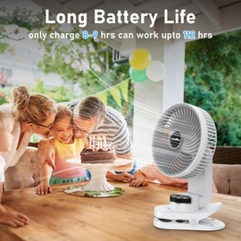 8 inch Desk Fan, 20000mAh Rechargeable Clip On Fan with Atmosphere Light, Battery Operated, 112 Hours Work, 9 Speed Ultra Quiet, Auto Oscillation Table Fan for Travel Camping Bedroom Office Home