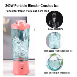 Nikice Licuadora portátil, licuadora personal para batidos y batidos, taza sin BPA, licuadora impermeable con USB recargable que puede triturar hielo (rosa), A9