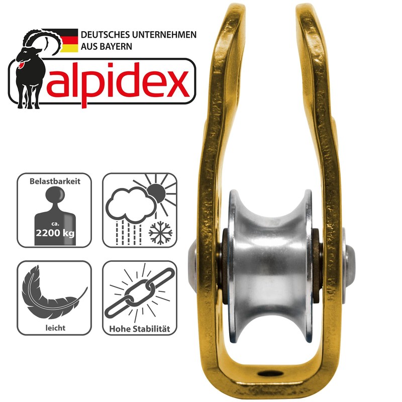 ALPIDEX Fix Pulley Pulley 22 kN Suitable for Textile Ropes