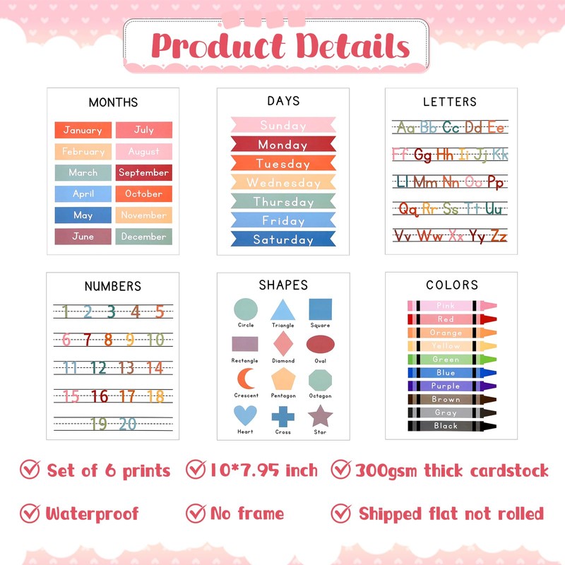 Educational Learning Posters, Learning Posters, 6 Learning Posters for Preschool
