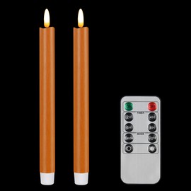 CVHOMEDECO. Real Wax Flameless Taper Candles with 10-Key Remote, Battery Operated Led Flickering 3D Wick Light Window Candles Home Christmas Party Decor 0.78 x 10 Inch, Pack of 2, Orange