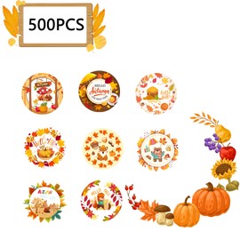 OriniPlay 500 Pieces Hallo Fall Party Decorations Labels Roll Stickers Happy Autumn Thanksgiving Themed Birthday Party Supplies Decor Favors Jar Containers Letter DIY Sticker Labels Decals
