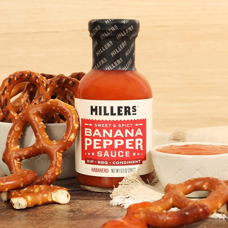 Miller's Banana Pepper Habanero Hot Sauce, Sweet Spicy Banana Pepper