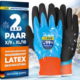 S&R Winter Gloves - Waterproof Protective Gloves with Latex Coating & Acrylic Lining, Abrasion Resistant & Grip for Cold Protection at Work, Homework, Gardening & Construction Site, Size 9 & 10