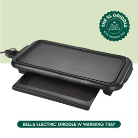 bella Electric Griddle with Warming Tray - Smokeless Indoor Grill, Nonstick Surface, Adjustable Temperature & Cool-touch Handles, 10" x 18", Copper/Black, PFOA & PTFE Free
