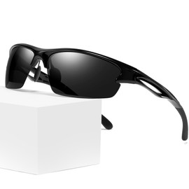 KANASTAL Sport Sunglasses for Men Women Polarized Sunglasses Black Vintage Retro Mens Womens Sport Glasses UV Protection Cycling Driving Fishing Golf Rectangle Unbreakable Frame