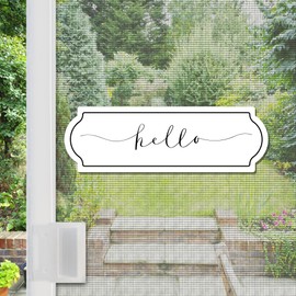MeshMagnets 2 Pcs Acrylic Screen Door Magnets | Decorative Anti-Collision Signs for People, Pets & Birds | 11.5” x 3.75” - Hello (Set of 2)