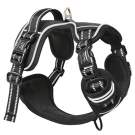 HEELE Dog Harness, No Pull Dog Harness Ex-Large, Release on Neck, Reflective Adjustable Dog Harness with Front Back 2 Leash Attachments and Soft Padded Control Handle for Walking Training, Black, XL