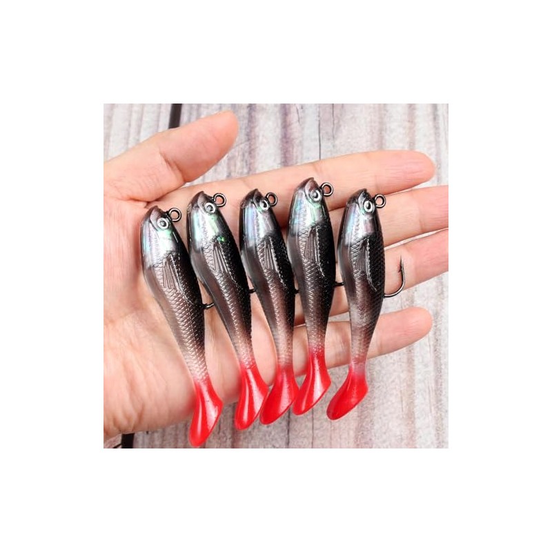 zmart 5pcs 80mm 9g T-tail Single Hook Fishing Minnow 3D