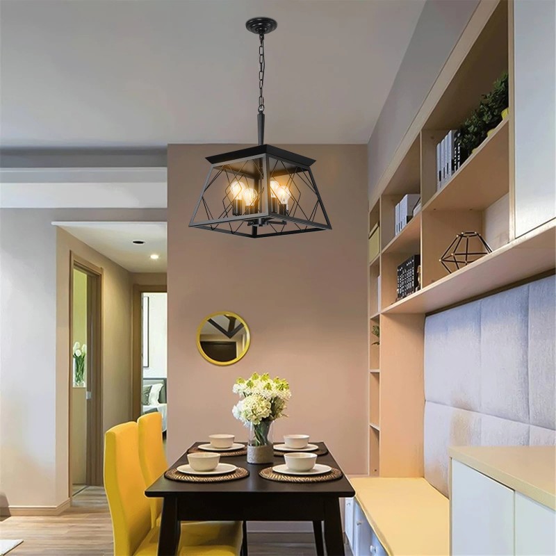 Ship From USA,4-Light Farmhouse Chandeliers for Dining Room Black(No Bulbs)Design