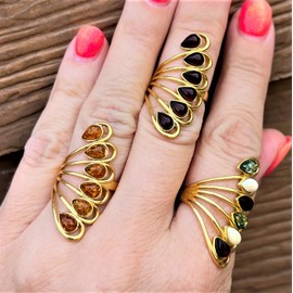 Genuine Cherry Baltic Amber and 925 Sterling Silver Gold Plated with 1 micron of 22 Carat Gold Adjustable Ring - MG400CH