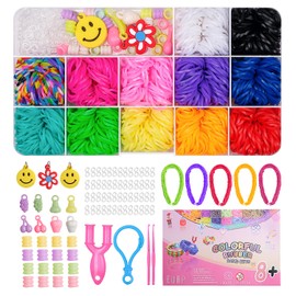 JHWELRG Loom Bands Set, 12 Colours Rubber Bands Bracelets, Mini Set for Bracelets, DIY Rubber Bracelet, Crafts for Children, Boys, Girls, Gift