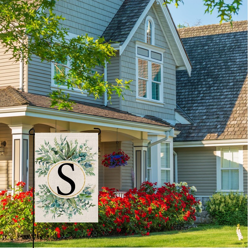 wyooxoo Monogram Letter S Floral Garden Flag 12x18 Inch Double