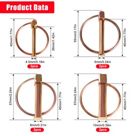 YIXISI 8 PCS 4.5 / 6 / 8 / 10 mm Lynch Pin Assortment Kit, Round Shape Lynch Retaining Pins, Carbon Steel Trailer Lock Pin, Linch Pins, for Tractor, Trailer, Truck, Mower, Digger, Boat