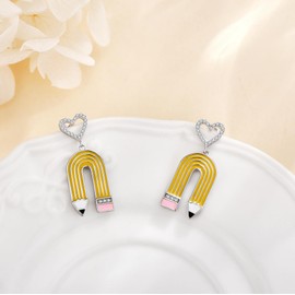 AXOMY Teacher Earrings 925 Sterling Silver Cute Pencil Earrings Back To School Teachers Appreciation Day Gifts for Women Teacher Students