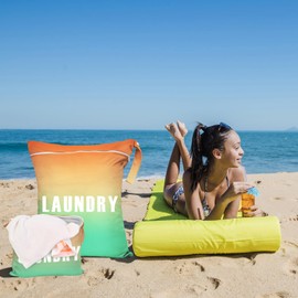 2 Pcs Large Travel Laundry Bag Waterproof Wet Dry Bag Washable Dirty Clothes Bag Bathing Suit Workout Bag for Gym Clothes Laundry Wet Clothes Swimming Yoga (Green+Orange)