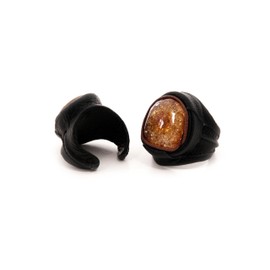 Generic Leather Ring With Baltic Amber stone/Hand Made from Polished/Certified Baltic Amber Bead (2 colors/Universal size) (Honey amber stone)