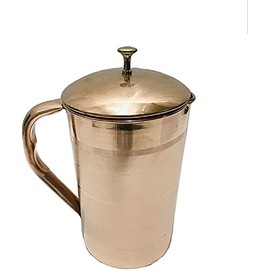 Copper Water Jug Pitcher 51 Oz Ayurvedic Leak Proof Copper Vessel for Drinking Water Storage & Serving for Health Benefits, Sports, Yoga, Running, Fitness Silver Size 1.5 Liter