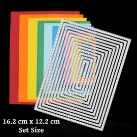 Large Nest of 12 Rectangle Double Stitch Patterned (Inside Cut) Metal Cutting Dies, Card Making, Scrapbooking, Stencils, Paper Crafts, I1