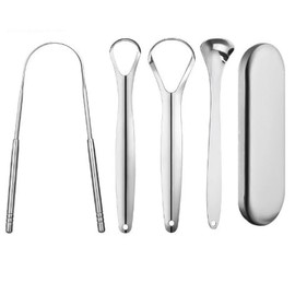4 Stück Zungenreiniger Edelstahl mit Reiseetui, Professioneller Zungenschaber gegen Mundgeruch & Belag, U-Form Zungenschaber aus Edelstahl, Tongue Scraper, für Mundpflege Hygiene Frischer Atem