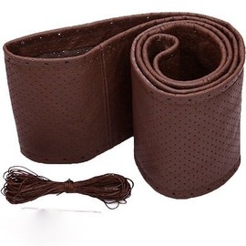 Phil Trade Steering Wheel Cover Genuine Leather Brown Perforated 37-39 cm for Lacing Steering Wheel Protector