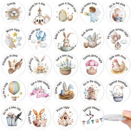 Burbell 24 Pcs 1.5" Easter Egg Tokens with Gift Bag Easter Basket Egg Tokens Round Acrylic Reward Coins with Different Activity Design Gifts for Kids Craft Decoration