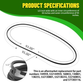 TonGass 144959 532144959 - Correa de cubierta para cortacésped compatible con Craftsman LT1000 LT2000 LT3000 42 pulgadas, números de pieza 160855, 130801, 138255, 24690, 53213825555555 14499 59D -