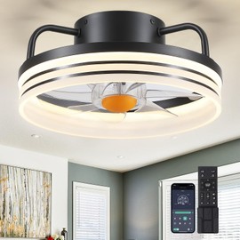 Mpayel Ceiling Fans with Lights and Remote - Flush Mount Low Profile Ceiling Fans - 13” Bladeless Enclosed Ceiling Fans with Led Light and Stepless Dimming, Small Modern Ceiling Fan for Bedroom