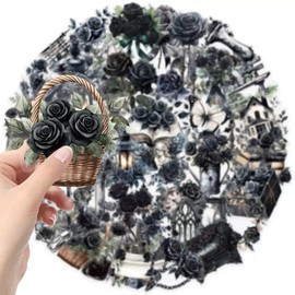 50 PCS Gothic Transparent Stickers - Dark Romance Roses Waterproof PET Stickers Aesthetic for Scrapbooking, Laptops, Water Bottles, Journals, DIY Crafts