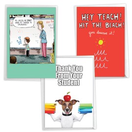NobleWorks - Assortment of 3 Funny Teacher Thank You Greeting Cards From US w/Envelopes (3 Designs, 1 Each) Humorous Bulk Variety Pack for Teachers, Coach, Mentor - Student Gratitude VC10378TTG-C1x3