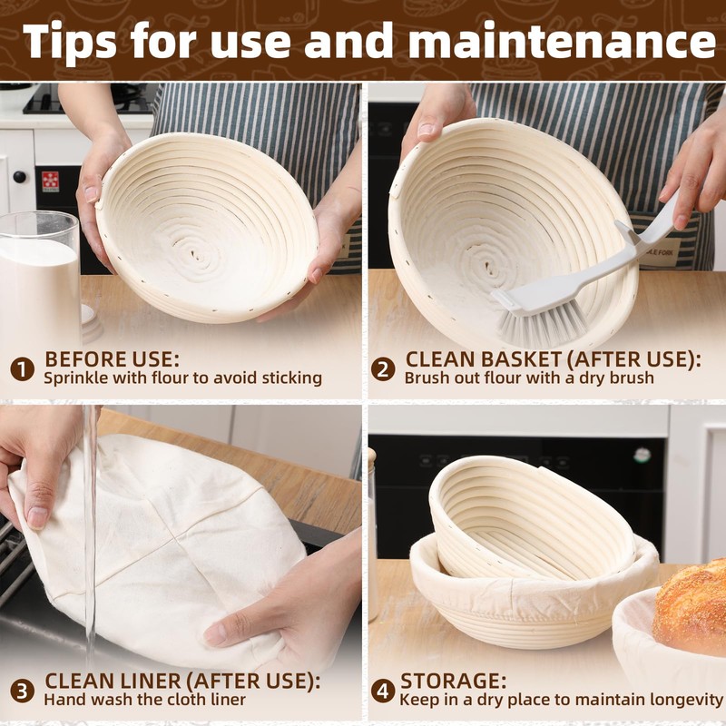 FoldTier 5 Pack Bread Proofing Baskets Set 9, 7.8 Round,