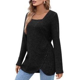 Womens Sweaters Fall 2024 Tunic Tops Black Sweater Long Sleeve Shirts for Women Dressy Knitted Top Large