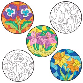 Baker Ross Flower Colour In Window Decorations - Pack of 12, Easter Crafts, Craft For Kids (AT393)