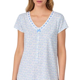 Eileen West Sleepwear & Loungewear - Jersey Knit Collection - 100% Cotton Lightweight Breathable Short Nightshirt Nightgowns for Women, Blue, L