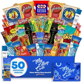 Men's Hearty Snack Box - Ultimate College Care Package (50 Piece Snack Pack) Jerky, Nuts, Chips and Pretzels Man Variety Pack - My College Crate